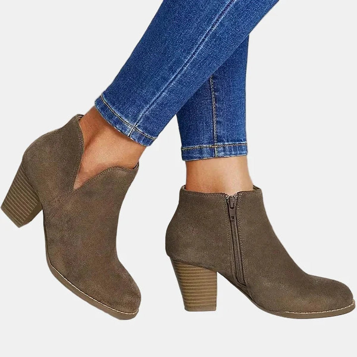 Women's Suede Block Heel Side-Zip Ankle Boots with Rounded Toe, view 3