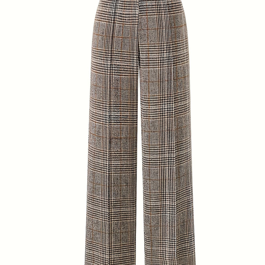 Women's Plaid Trousers, Wide Leg Checked High Waist Pants