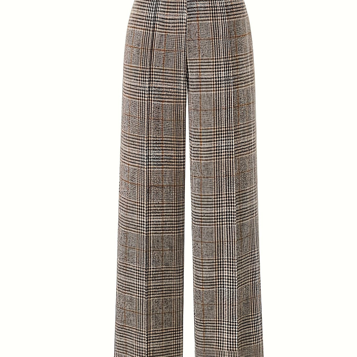 Women's Plaid High-Waisted Wide-Leg Pants in Khaki