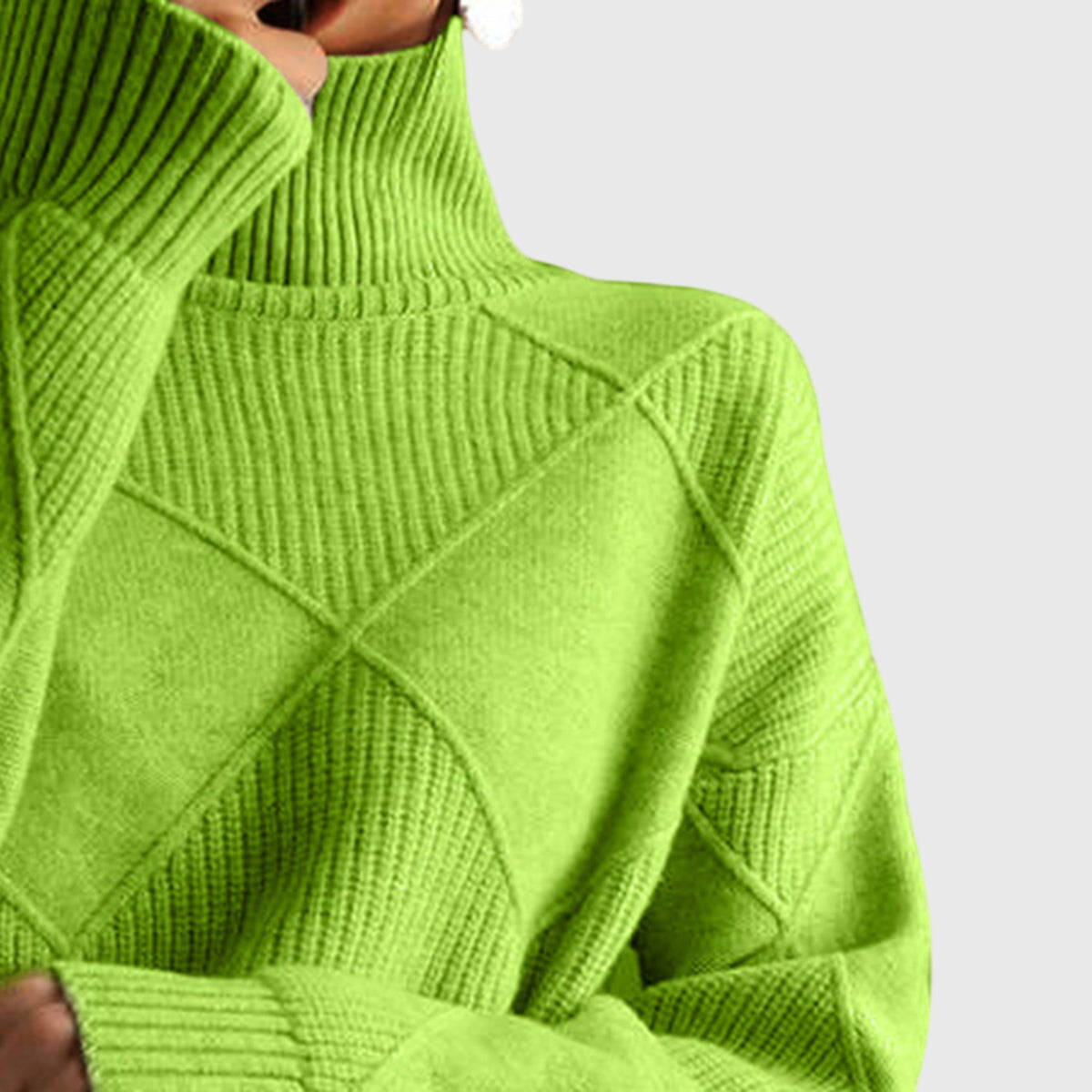 Women's Geometric Textured Knit Turtleneck Sweater, view 10