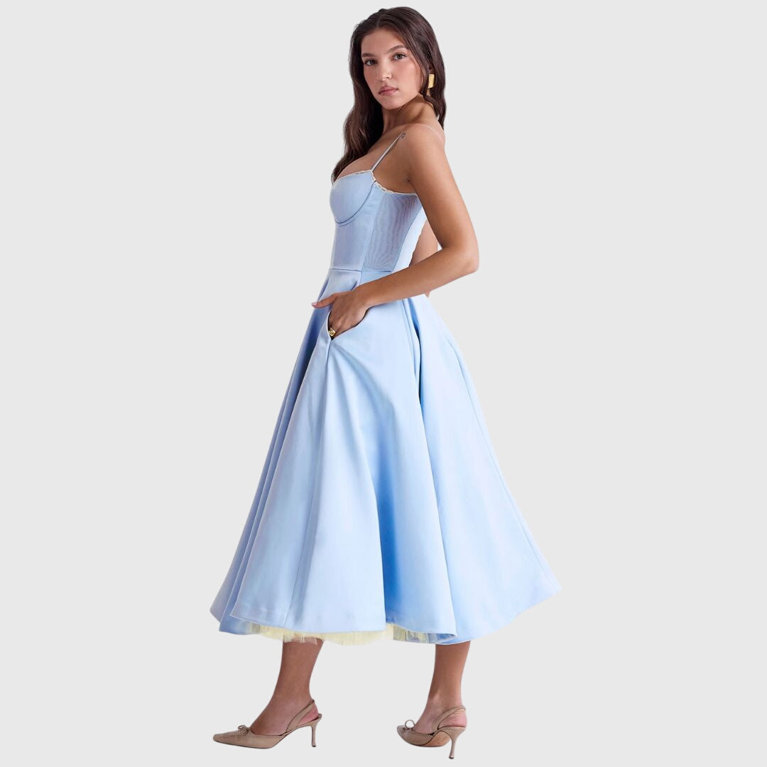Women's Lined Maxi Dress with Pockets and Adjustable Straps, view 4