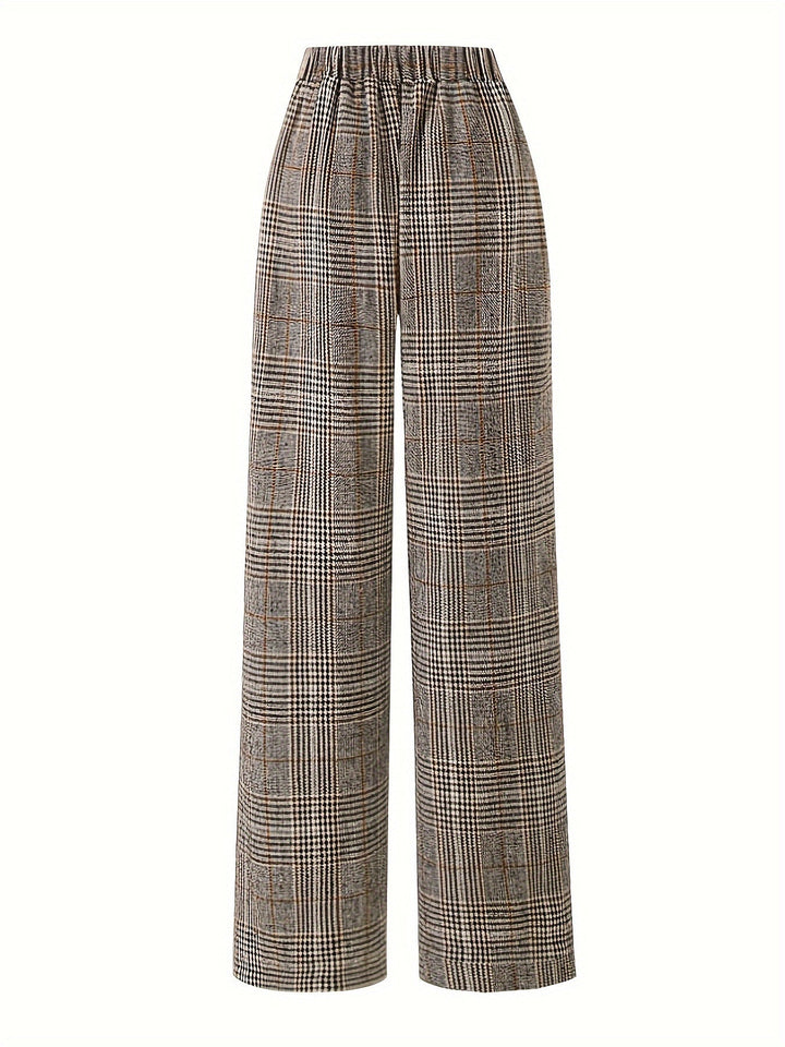 Women's Plaid Trousers, Wide Leg Checked High Waist Pants
