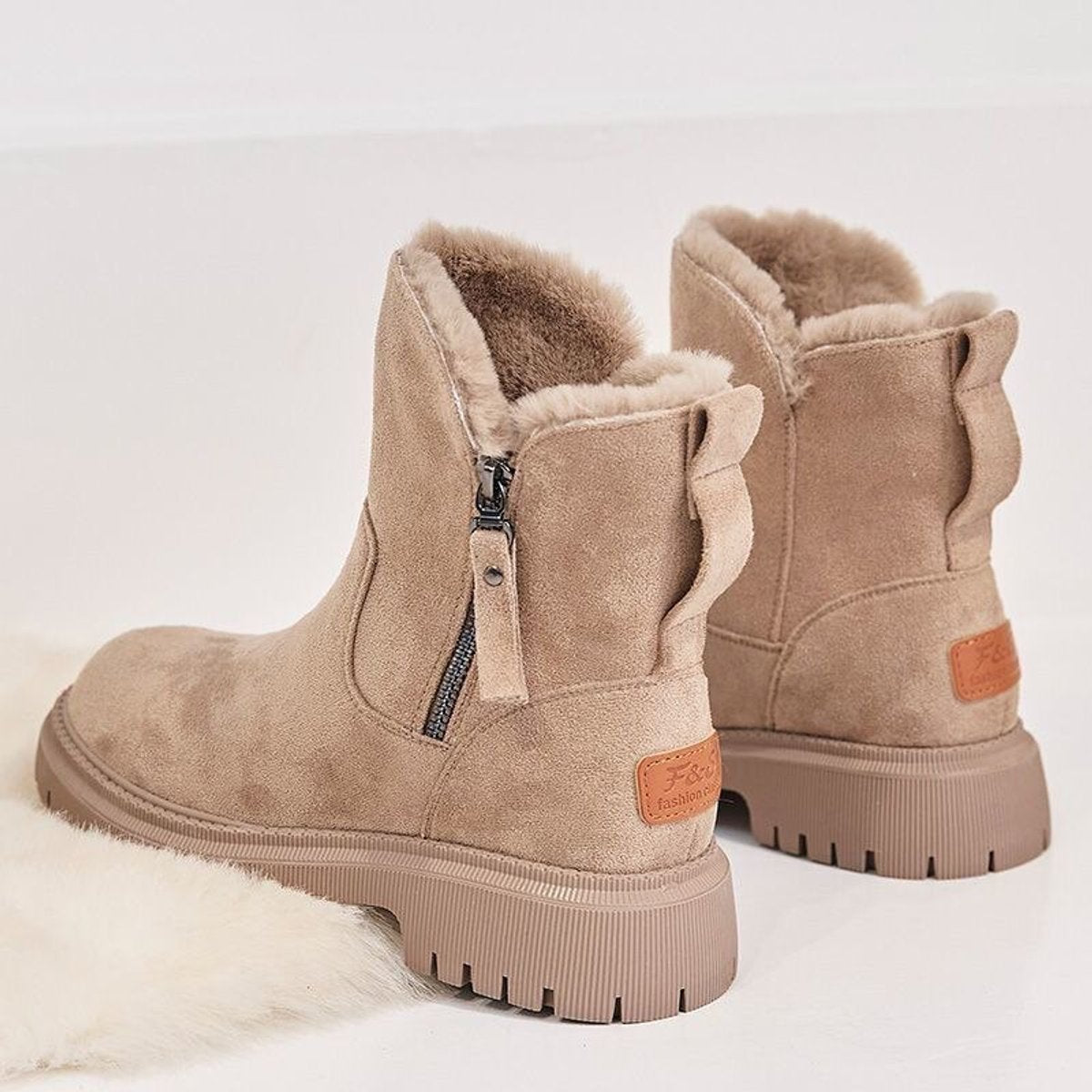 Women's Fleece-Lined Suede Pull-On Ankle Boots with Chunky Sole, view 6