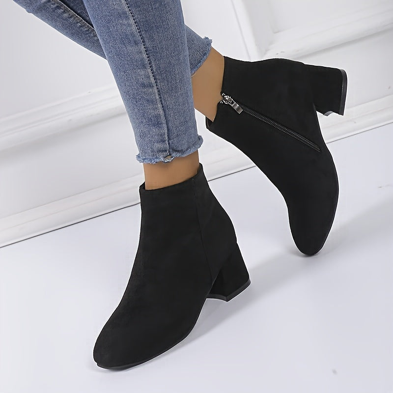 Women's Faux Suede Side-Zip Chelsea Ankle Boots with Low Block Heel, view 9