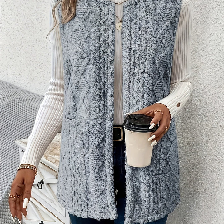Women's Sleeveless Vest, Textured Knit Open Front Layering Top