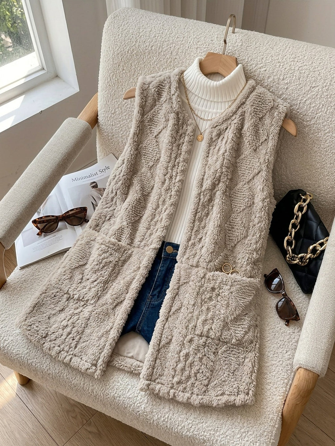 Women's Sleeveless Vest, Textured Knit Open Front Layering Top
