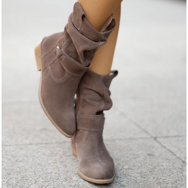 Women's Suede Fold-Over Cuff Slouch Ankle Boots with Low Block Heel, view 6