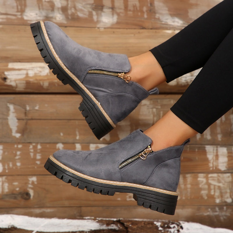 Women's Suede-Style Chunky Lug Platform Ankle Boots with Side Zip, view 7