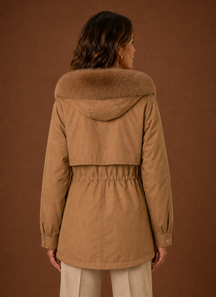 Women's Mid-Length Parka with Faux Fur Trimmed Hood, view 3