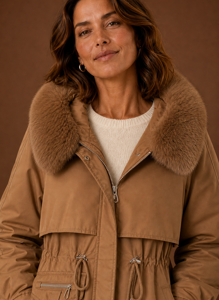 Women's Mid-Length Parka with Faux Fur Trimmed Hood, view 4