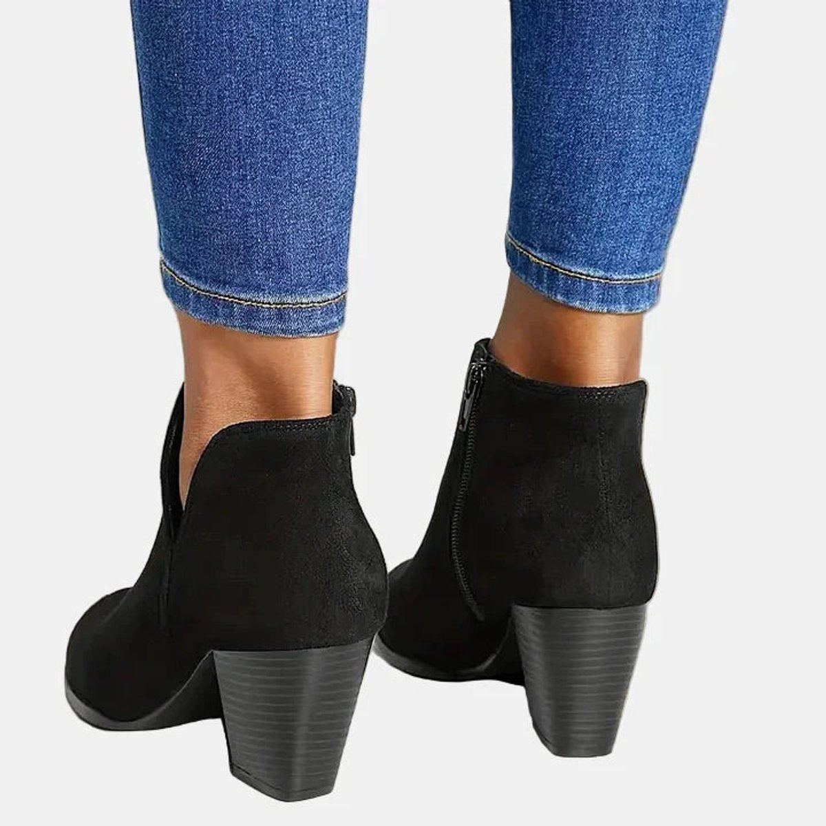 Women's Suede Block Heel Side-Zip Ankle Boots with Rounded Toe, view 7