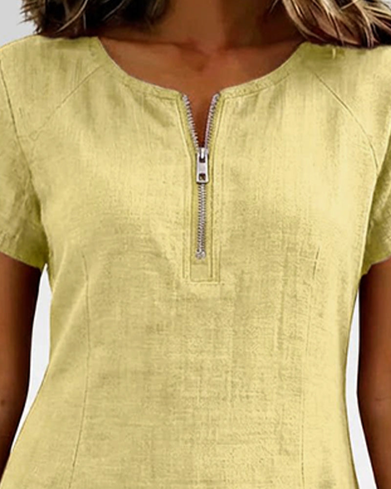 Women's Cotton Relaxed Dress with Front Zipper, view 19