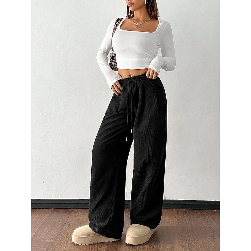 Women's Wide Leg Pants, High Waisted Flowy Casual Trousers