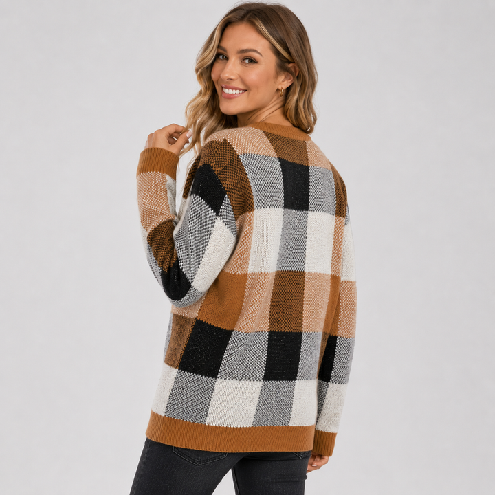 Women's Patchwork Sweater, Crew Neck Colorblock Knit Pullover