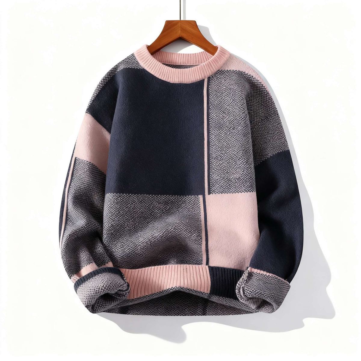 Women's Cloud Pattern Knit Crew Neck Sweater in Dusk Rose