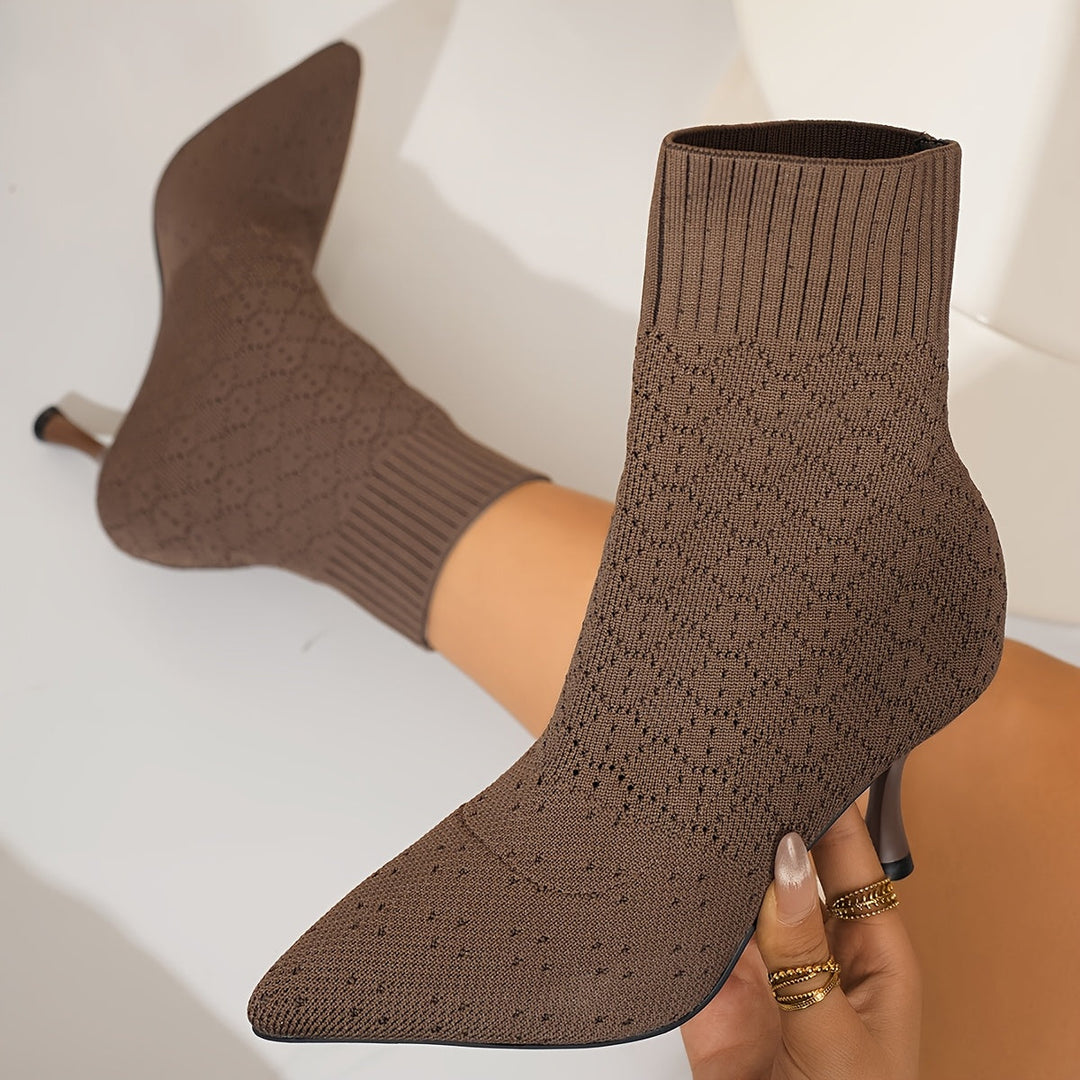 Women's Sock Ankle Boots, Pointed Toe Stretch Heeled Booties