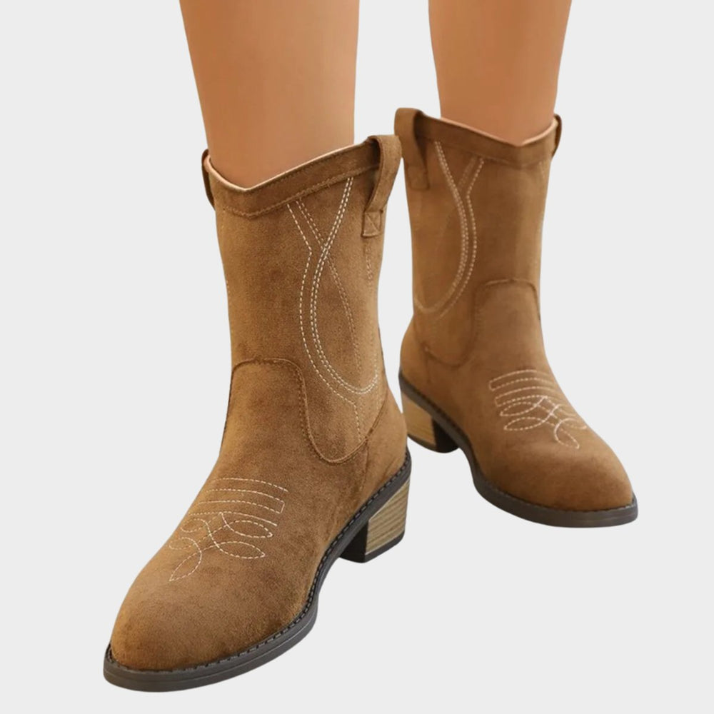 Women's Embroidered Suede Western Ankle Boots, view 2