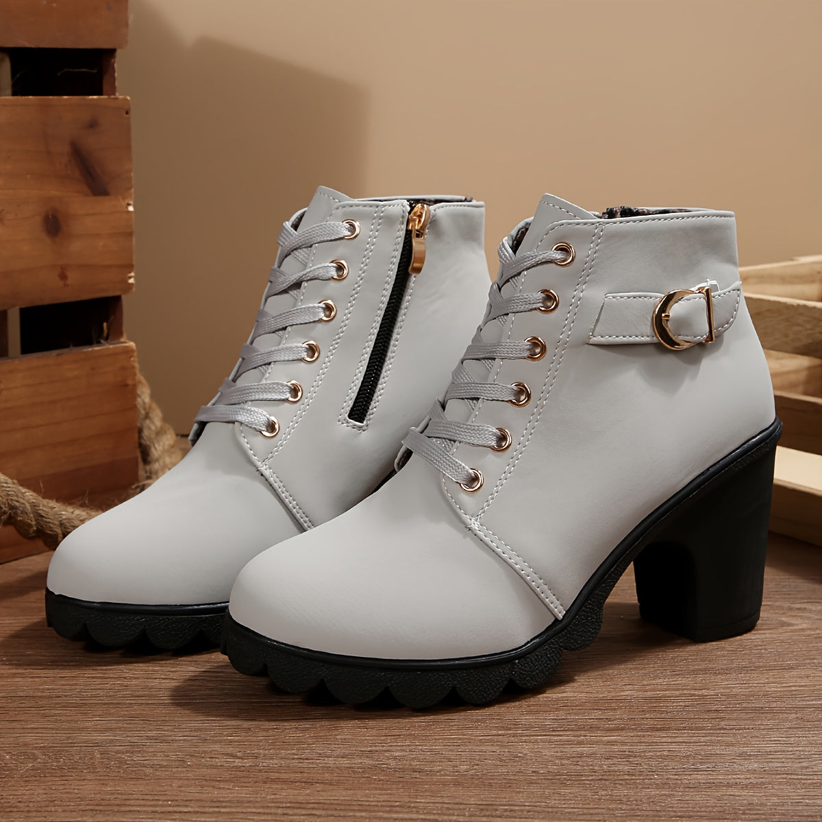 Women's Lace-Up Side-Zip Ankle Boots with Metallic Hardware