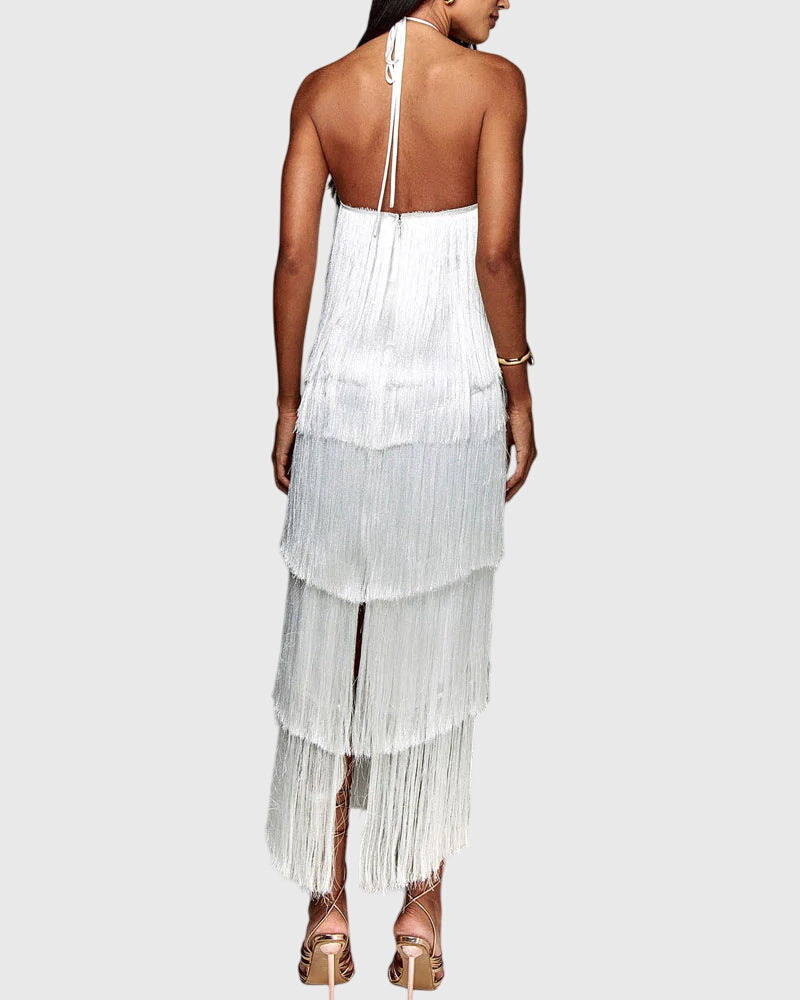 Women's Halter Tassel Party Dress with Open Back, view 5