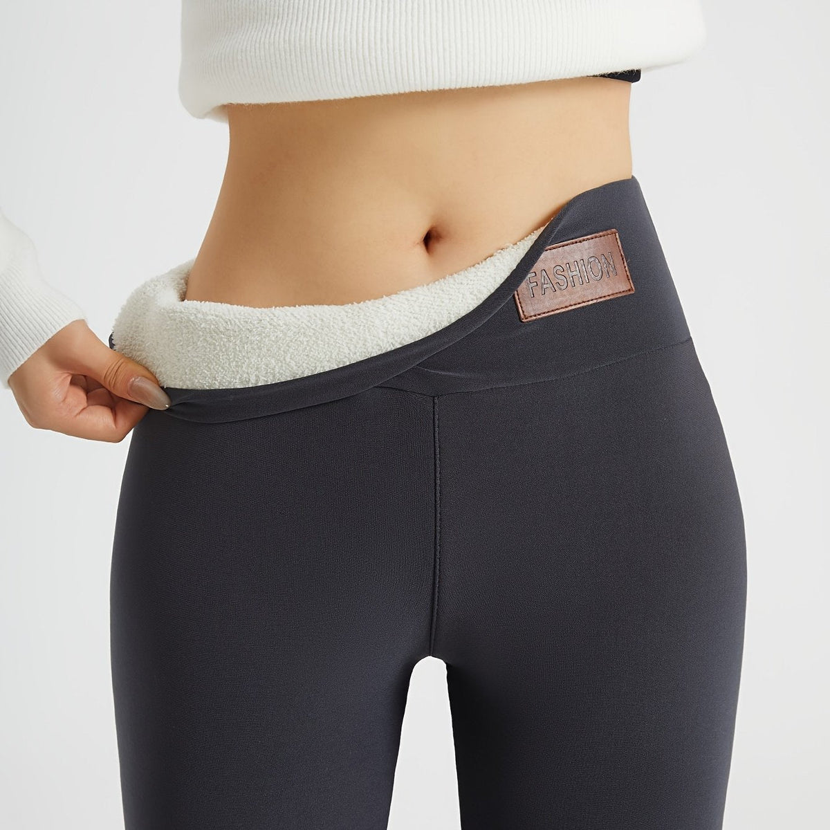 Women's Fleece-Lined High-Waisted Leggings in Dark Gray