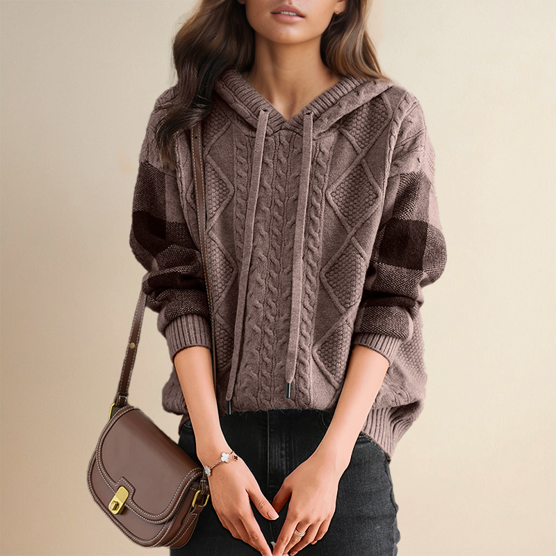 Women's Hooded Cable Knit Pullover Sweater