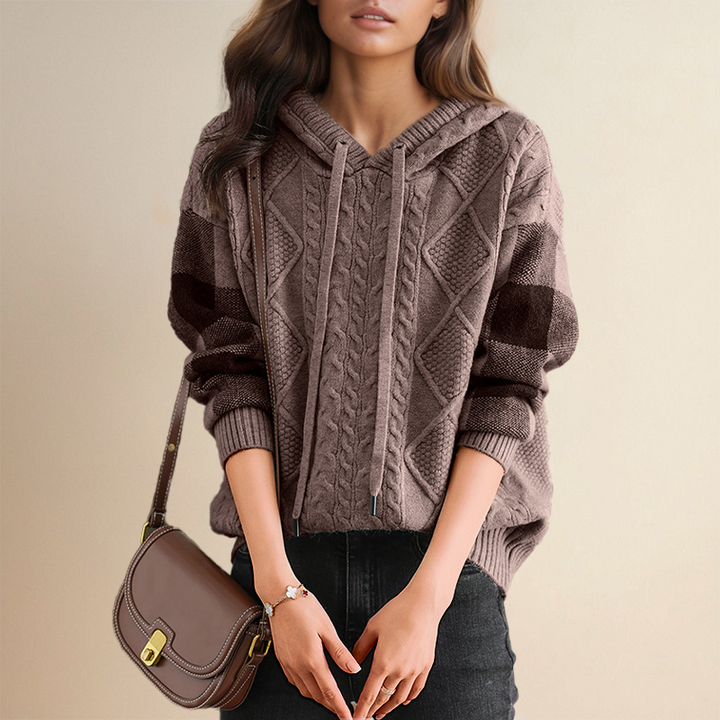 Women's Hooded Cable Knit Sweater, Chunky Pullover with Hood