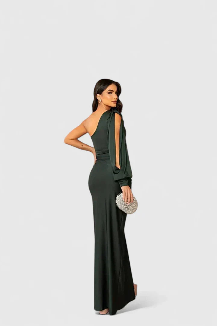 Women's One-Shoulder Maxi Gown with Open Sleeve and Slit, view 6