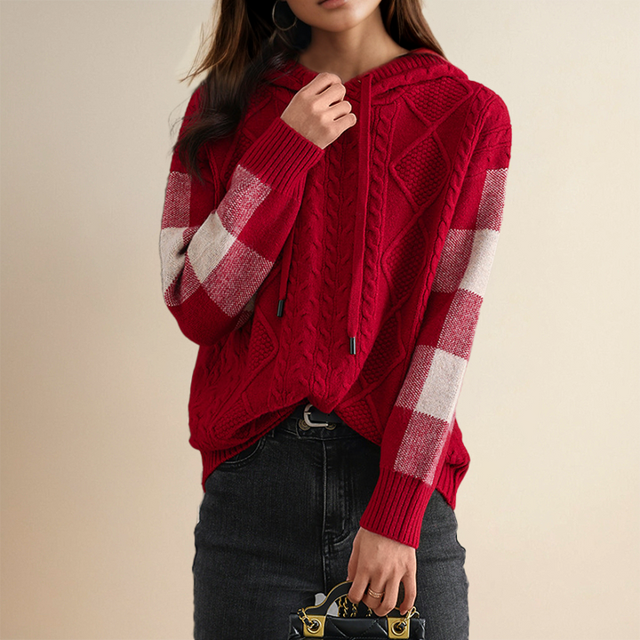Women's Hooded Cable Knit Sweater, Chunky Pullover with Hood
