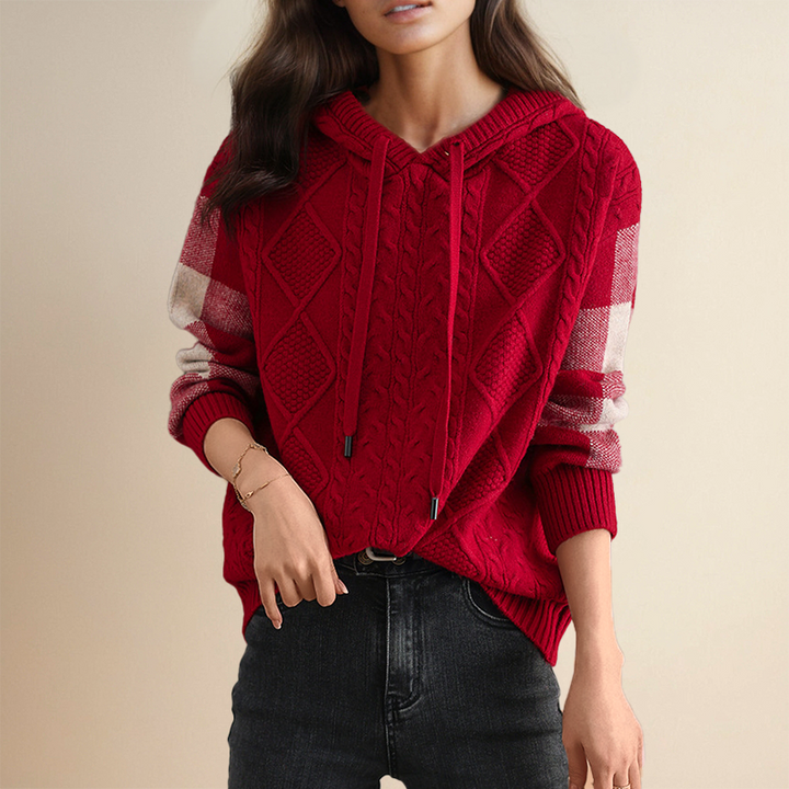 Women's Hooded Cable Knit Sweater, Chunky Pullover with Hood