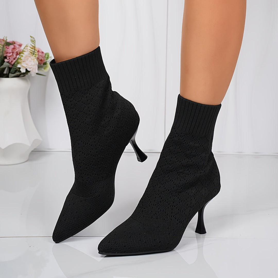 Women's Sock Ankle Boots, Pointed Toe Stretch Heeled Booties