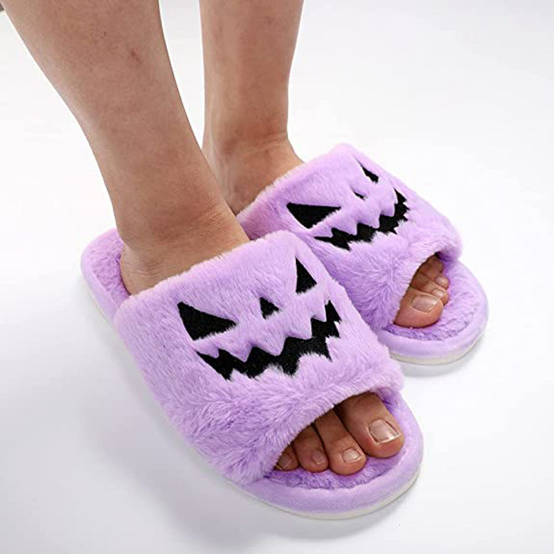 Little Boo Plush Pumpkin Halloween Slippers for Women