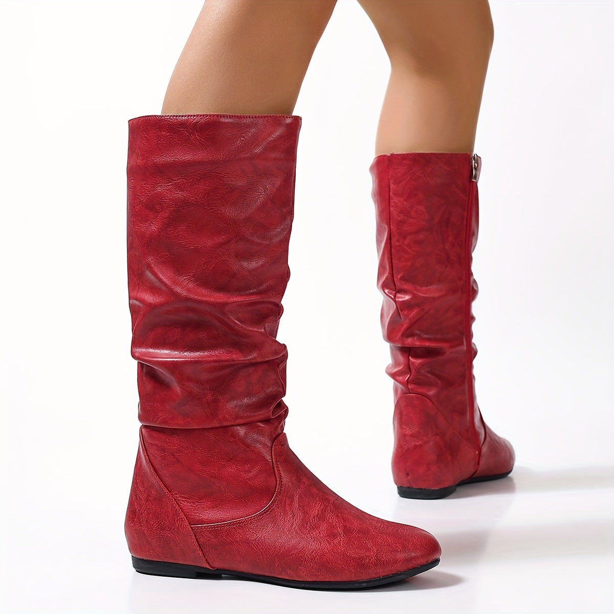 Women's Slouchy Round-Toe Flat Mid-Calf Boots, view 8