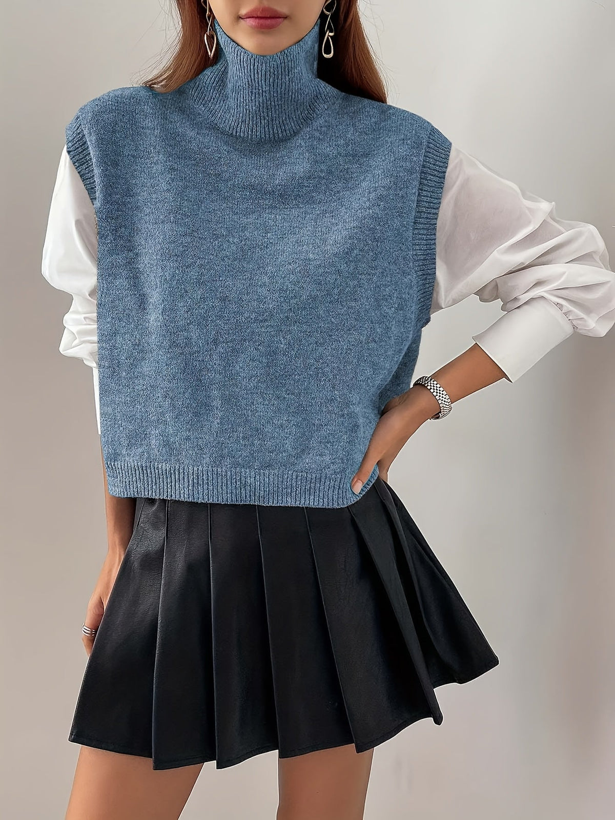 Women's High-Neck Sleeveless Sweater Vest, view 8