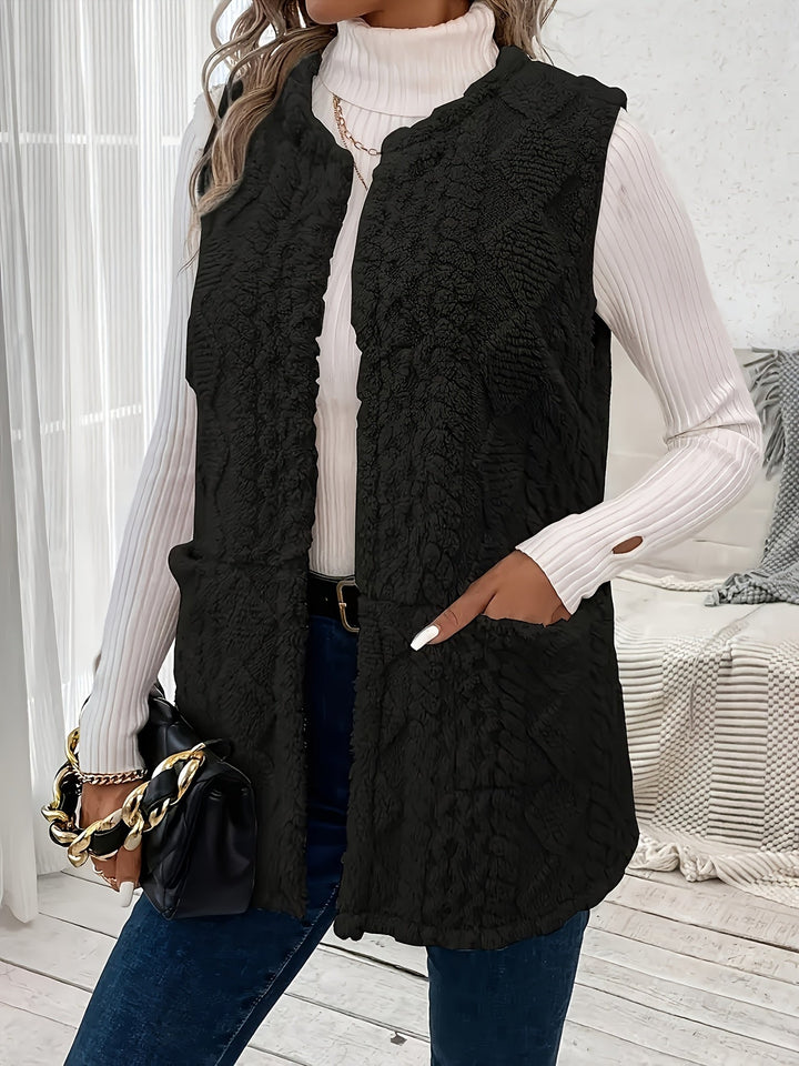 Women's Sleeveless Vest, Textured Knit Open Front Layering Top