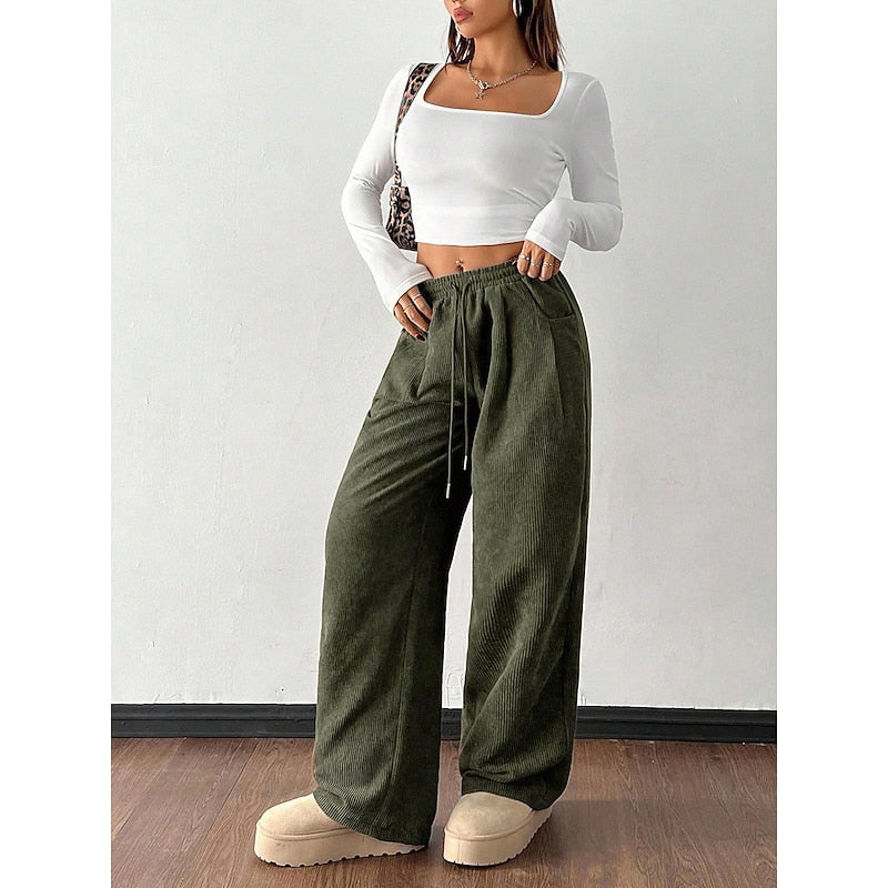 Women's Wide Leg Pants, High Waisted Flowy Casual Trousers