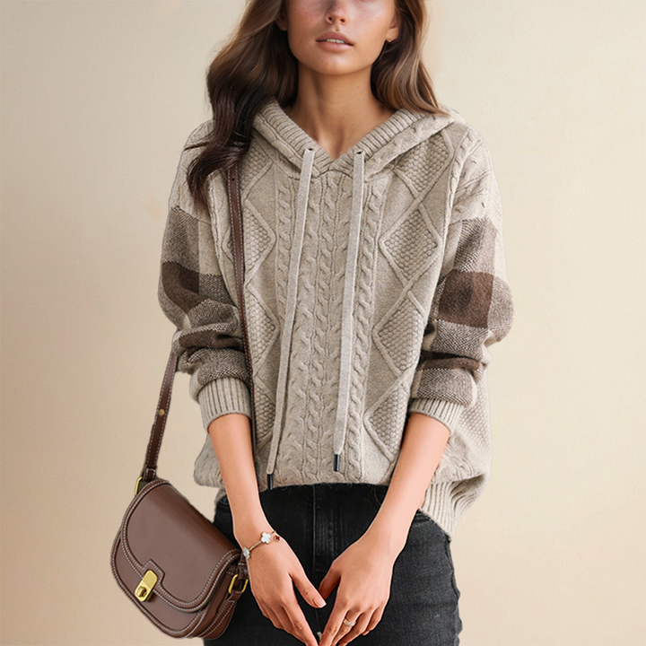 Women's Hooded Cable Knit Sweater, Chunky Pullover with Hood