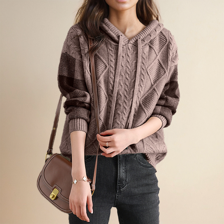 Women's Hooded Cable Knit Sweater, Chunky Pullover with Hood
