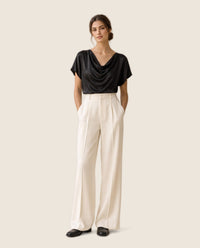 Uinta Elegant Draped Cowl Neck Top — studio front