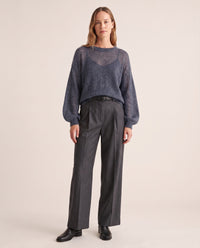 Women's Cashmere Silk Sweater — gray blue, studio front