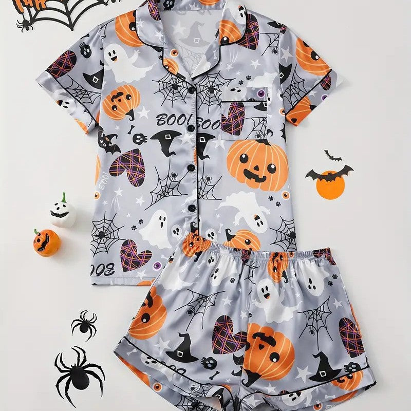 Spooky Pumpkin Halloween Pajama Set for Women | Plus Size to 5XL