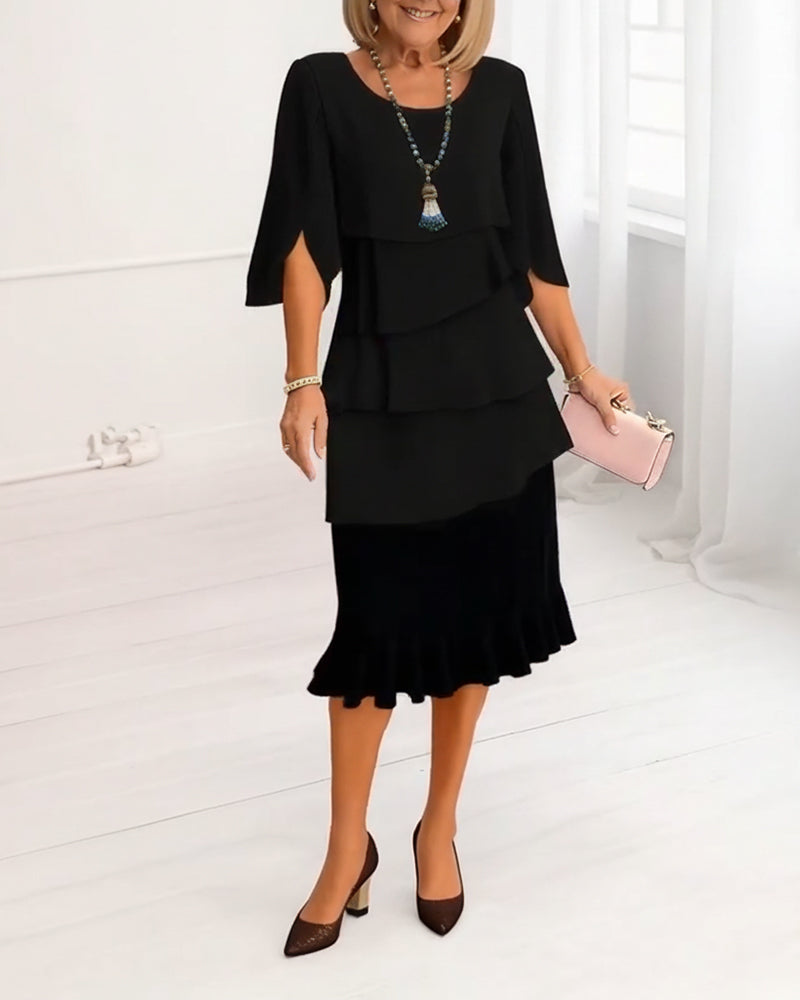 Women's Ruffle Sleeve Cotton Blend A-Line Midi Dress, view 2