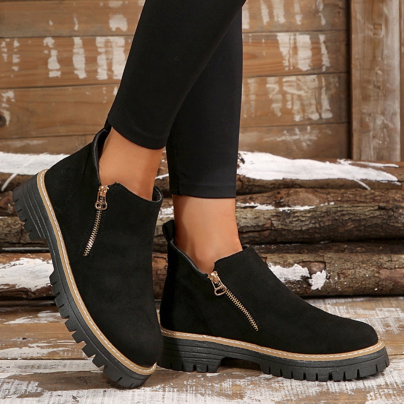 Women's Suede-Style Chunky Lug Platform Ankle Boots with Side Zip, view 4