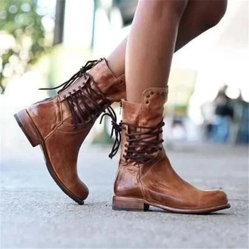 Women's Western Studded Ankle Boots with Wraparound Lacing, view 2