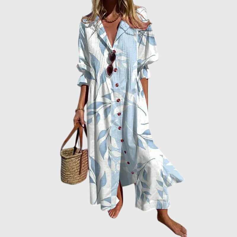 Women's Bohemian Print Flowy Maxi Beach Dress in Light Blue