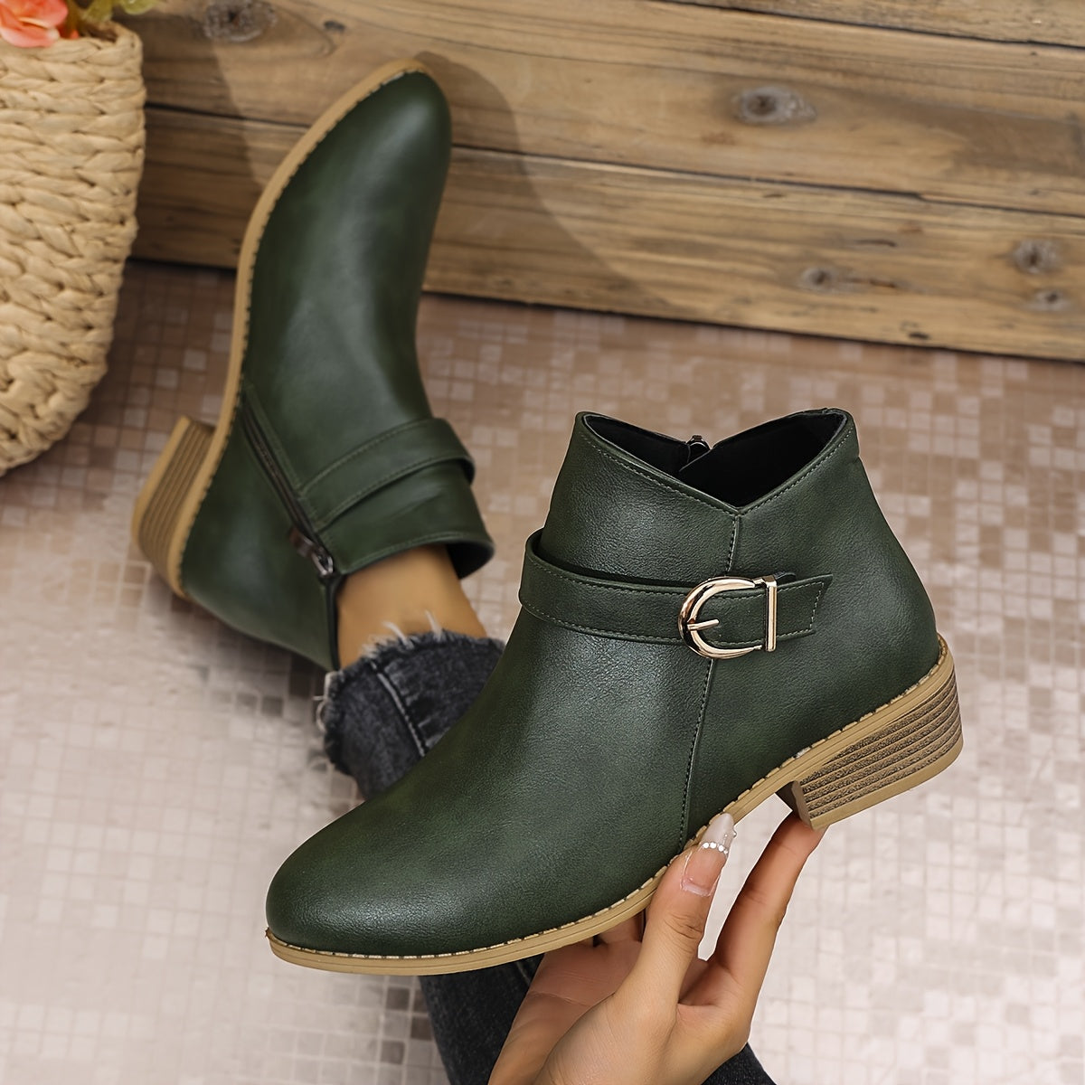 Women's Wraparound Buckle Chelsea Ankle Boots with Side Zip