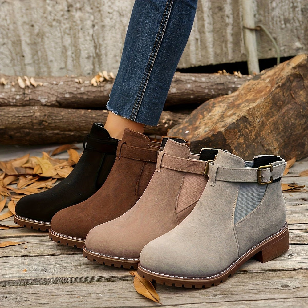 Women's Western Buckle Pull-On Ankle Boots with Lug Sole, view 2