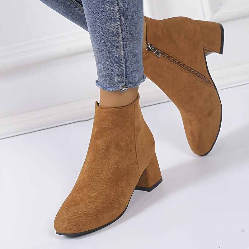 Women's Faux Suede Side-Zip Chelsea Ankle Boots with Low Block Heel, view 3