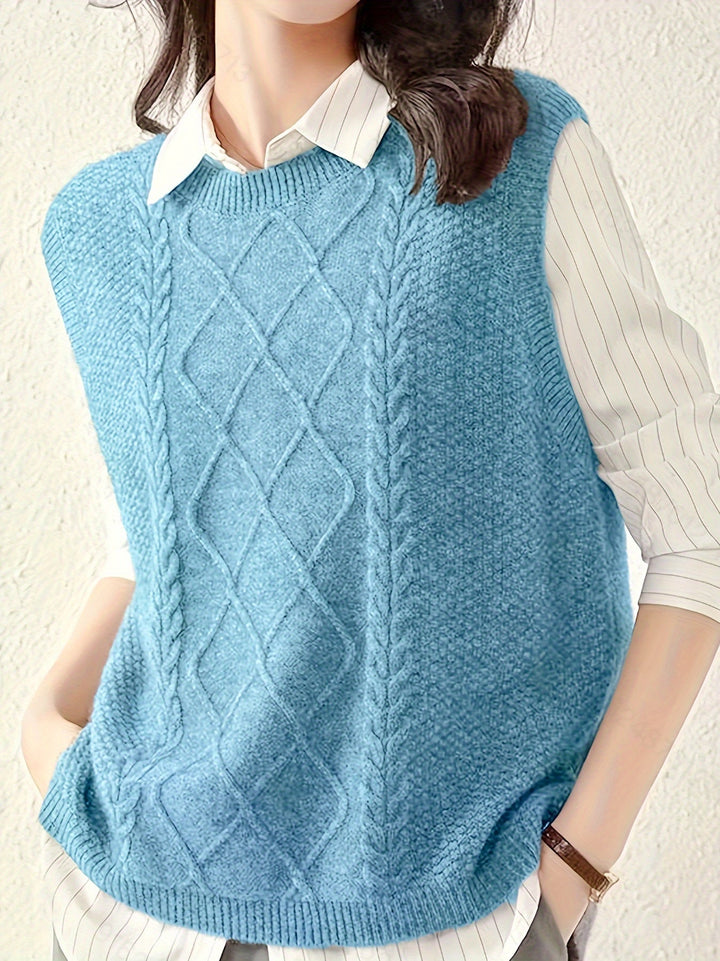 Women's Cable Knit Sweater Vest, Sleeveless V Neck Pullover