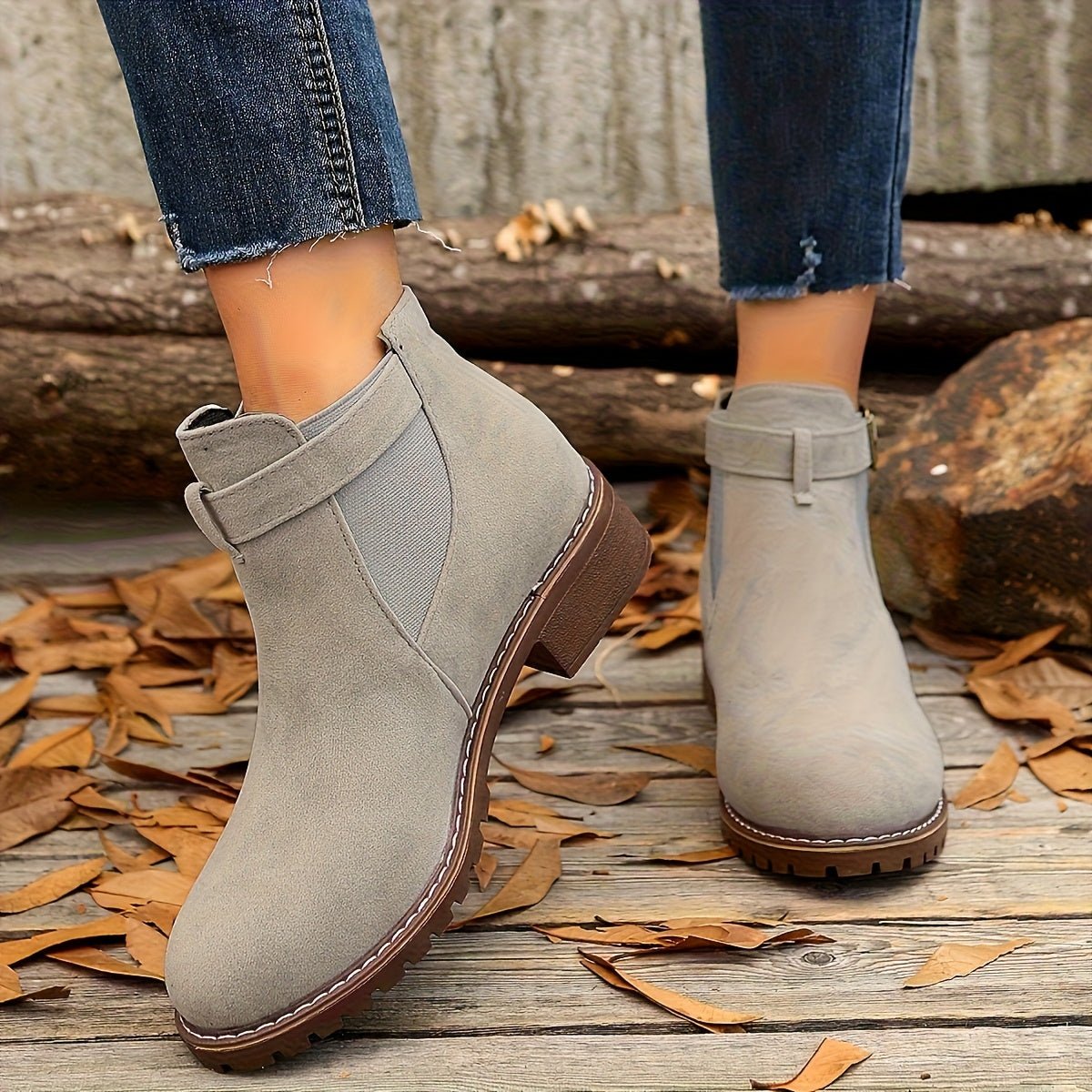 Women's Western Buckle Pull-On Ankle Boots with Lug Sole, view 5