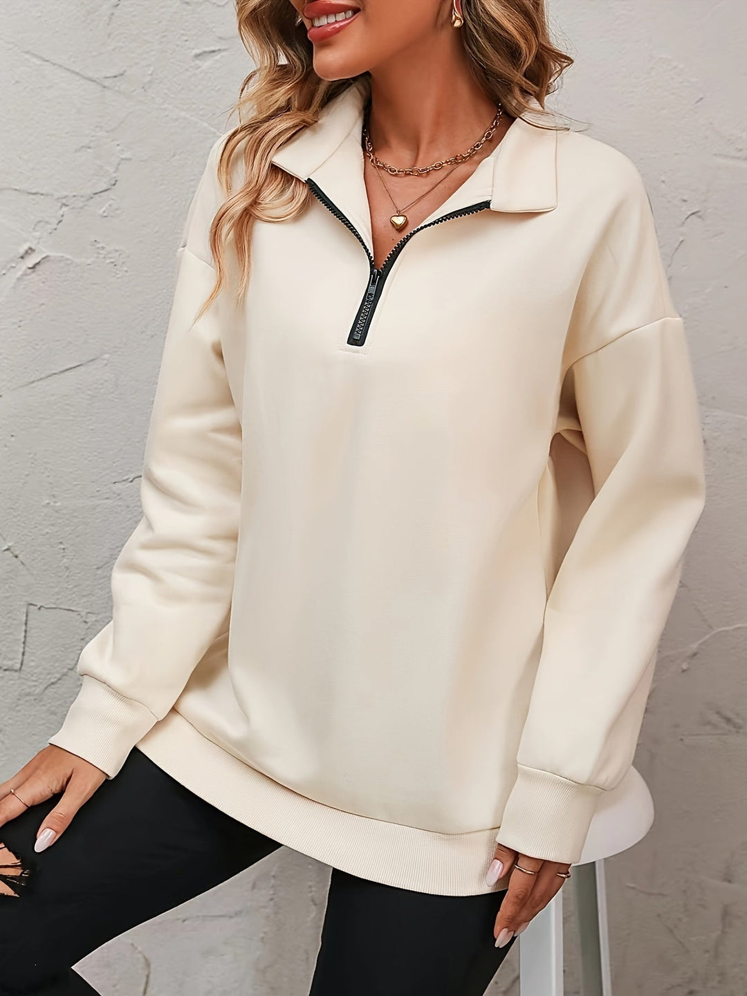 Women's Half Zip Sweatshirt, Relaxed Fit Pullover Top Plus Size